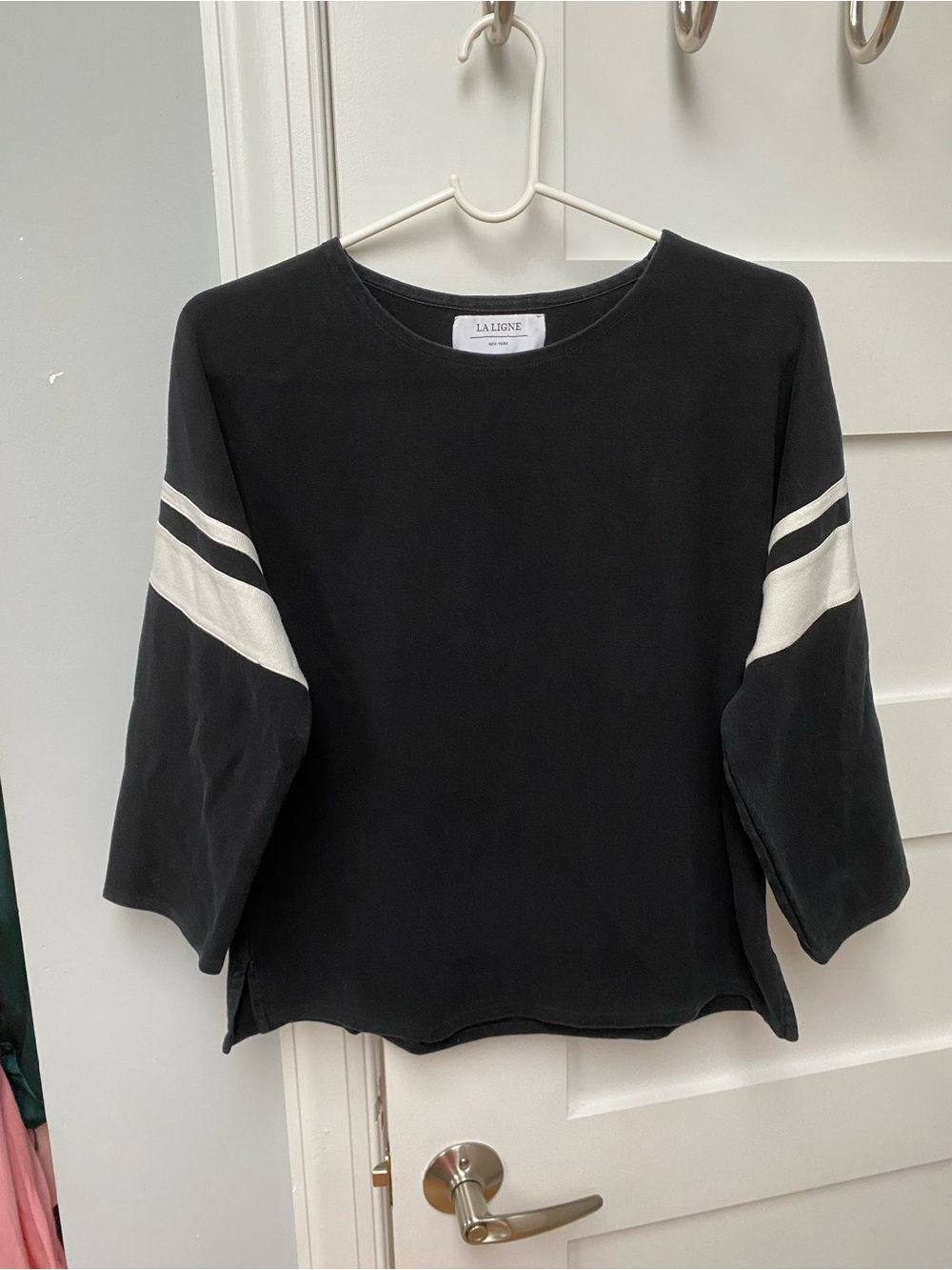 La Ligne designer cotton casual three quarter sleeve black and white top - Picture 2 of 5